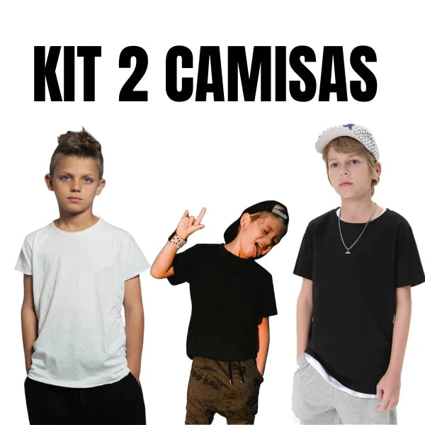 Kit 2 Camisas Infantis Lisa – Preta e Branca 100% Algodão 👕