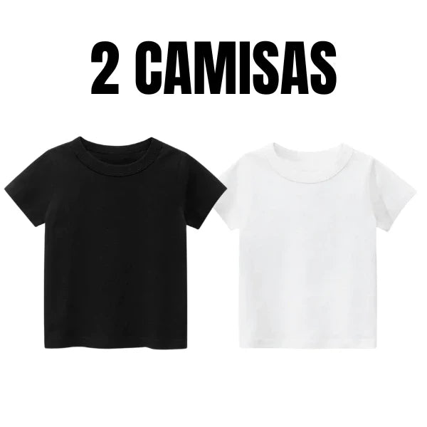 Kit 2 Camisas Infantis Lisa – Preta e Branca 100% Algodão 👕